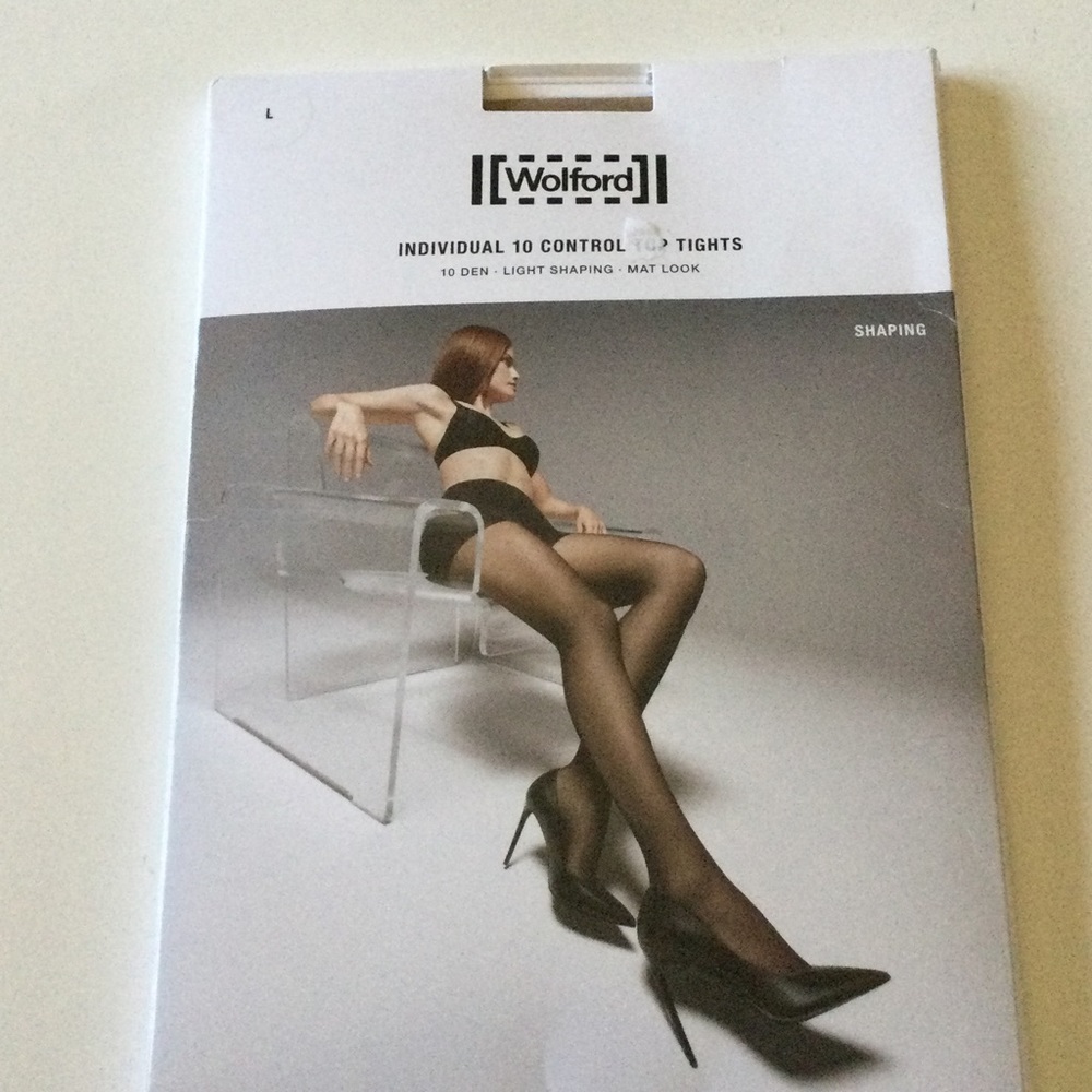 WOLFORD INDIVIDUAL 10 CONTROL TOP TIGHTS IN SAND SIZE LARGE NWT